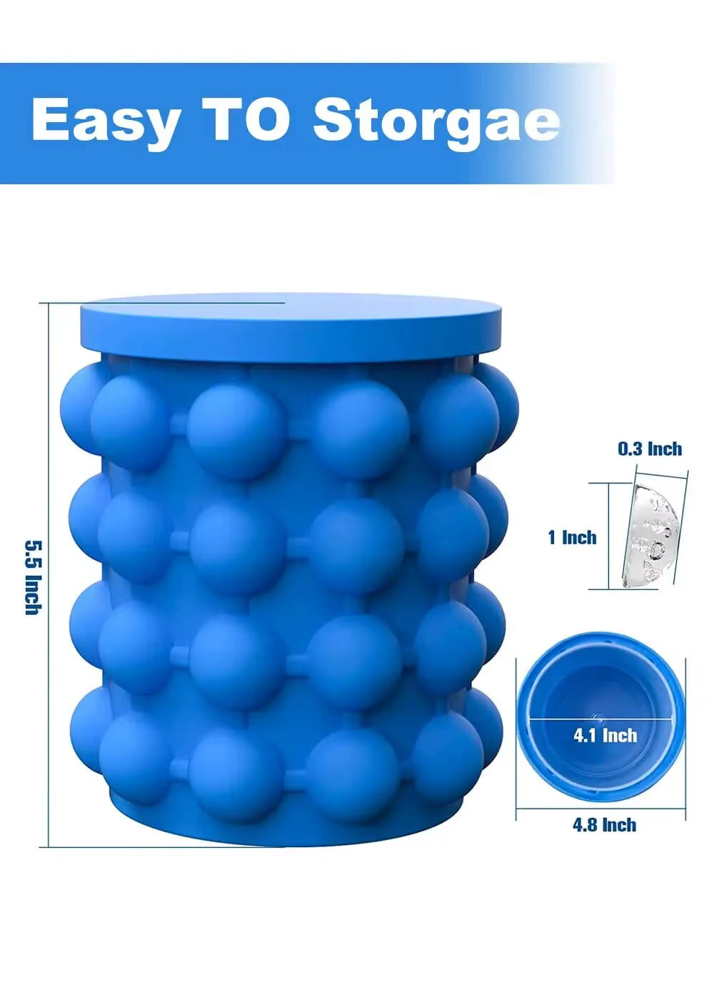 Ice Cube Mold Ice Tray Large Silicone Ice Bucket (2-In-1) Ice Cube Maker Circular Portable (Dark Blue) Suitable for Summer