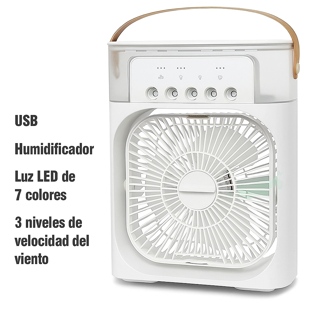 🌬️ Ventilador Humidificador 3 en 1 con Luces LED 🌈
